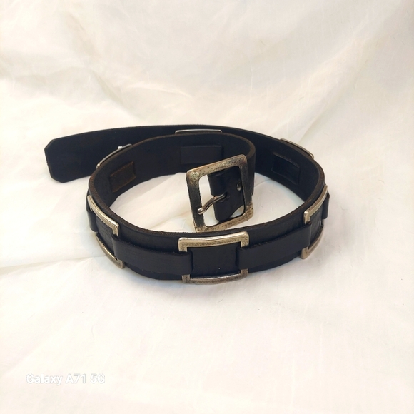 LoFi Black Leather Motorcycle Belt with Silver Buckle Embellishments 35" - Picture 9 of 9